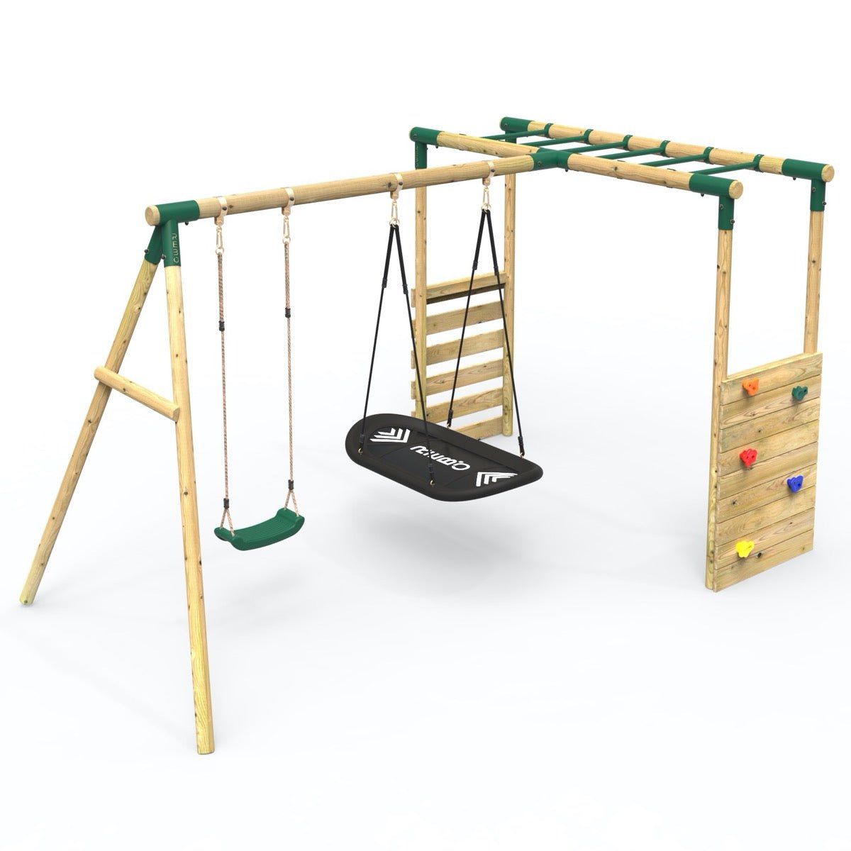 Rebo Sage Green Garden Swing Set with ExtraLong Monkey Bars