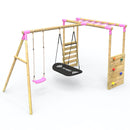 Rebo Wooden Garden Swing Set with Extra-Long Monkey Bars - Sage Pink