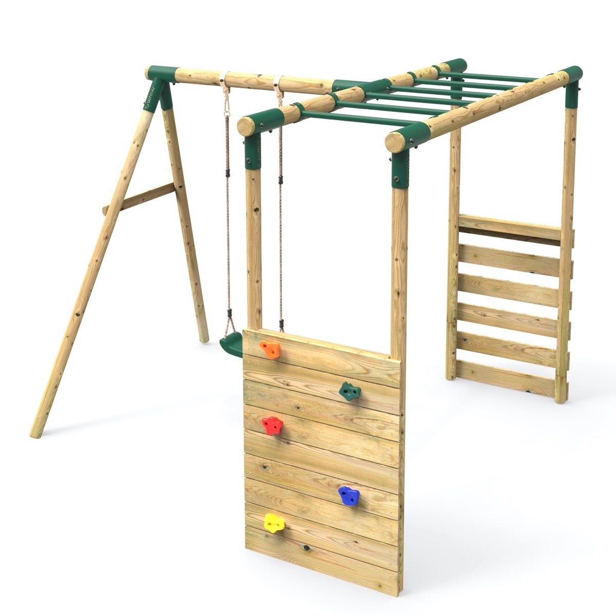Rebo Wooden Solar Green Swing Set w/ ExtraLong Monkey Bars