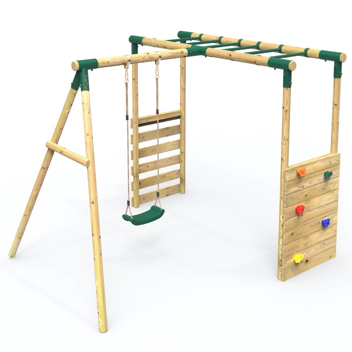 Rebo Wooden Garden Swing Set with Extra-Long Monkey Bars - Solar Green