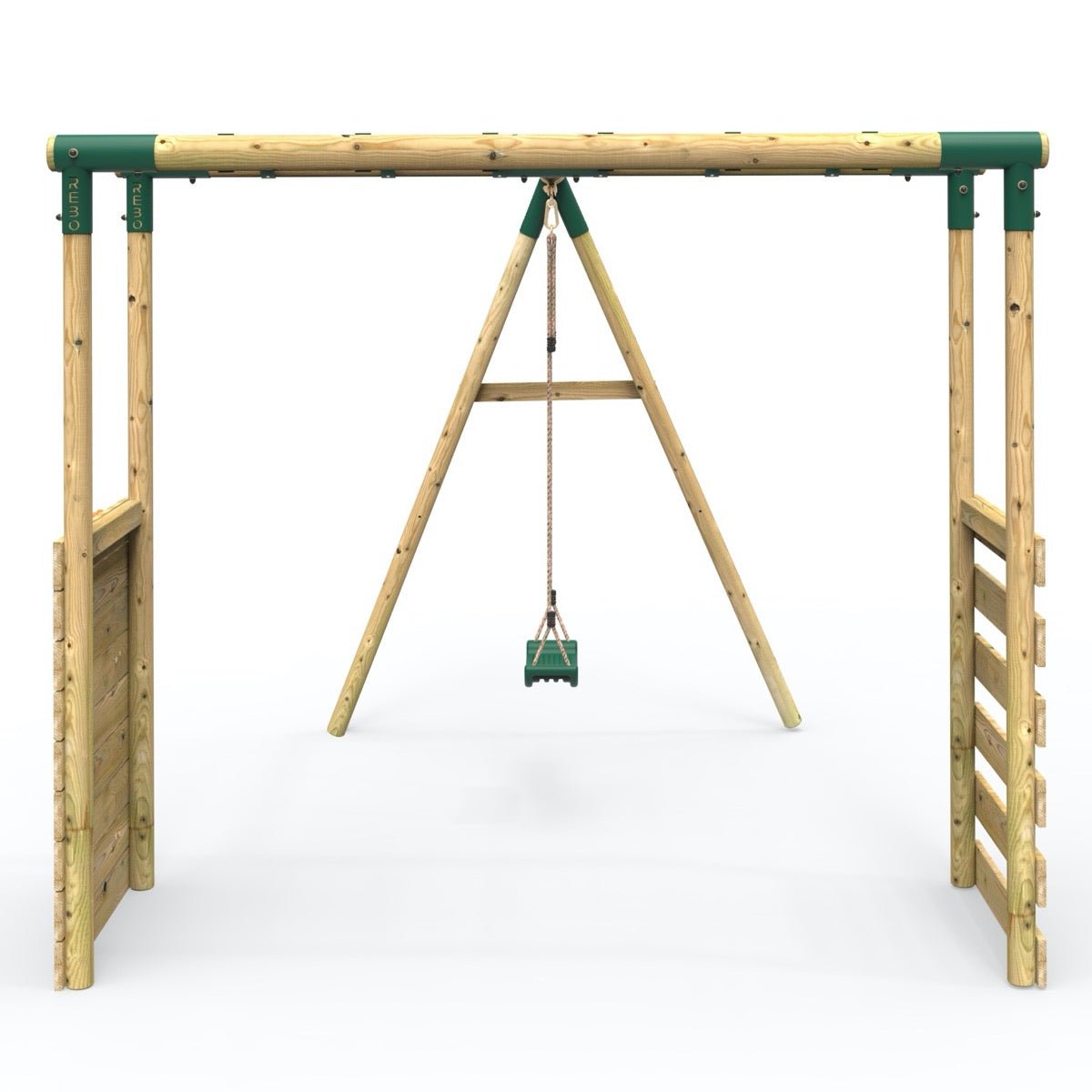 Rebo Wooden Solar Green Swing Set w/ ExtraLong Monkey Bars