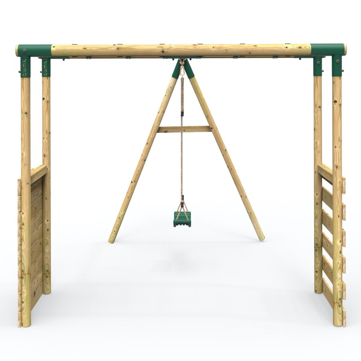 Rebo Wooden Garden Swing Set with Extra-Long Monkey Bars - Solar Green