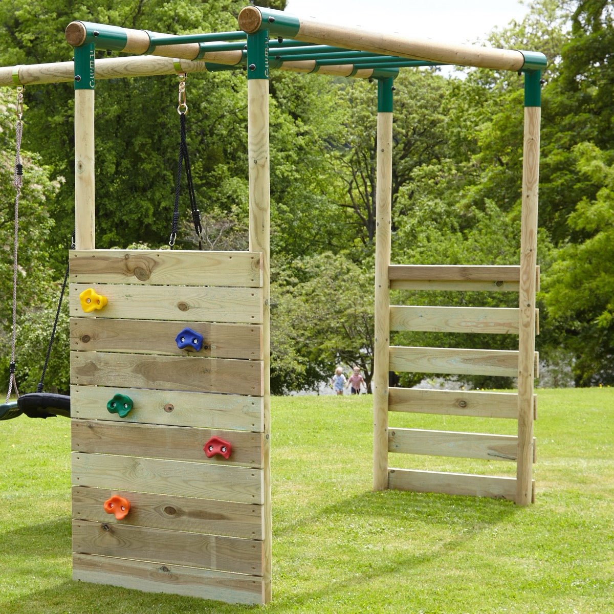 Rebo Wooden Garden Swing Set with Extra-Long Monkey Bars - Solar Green