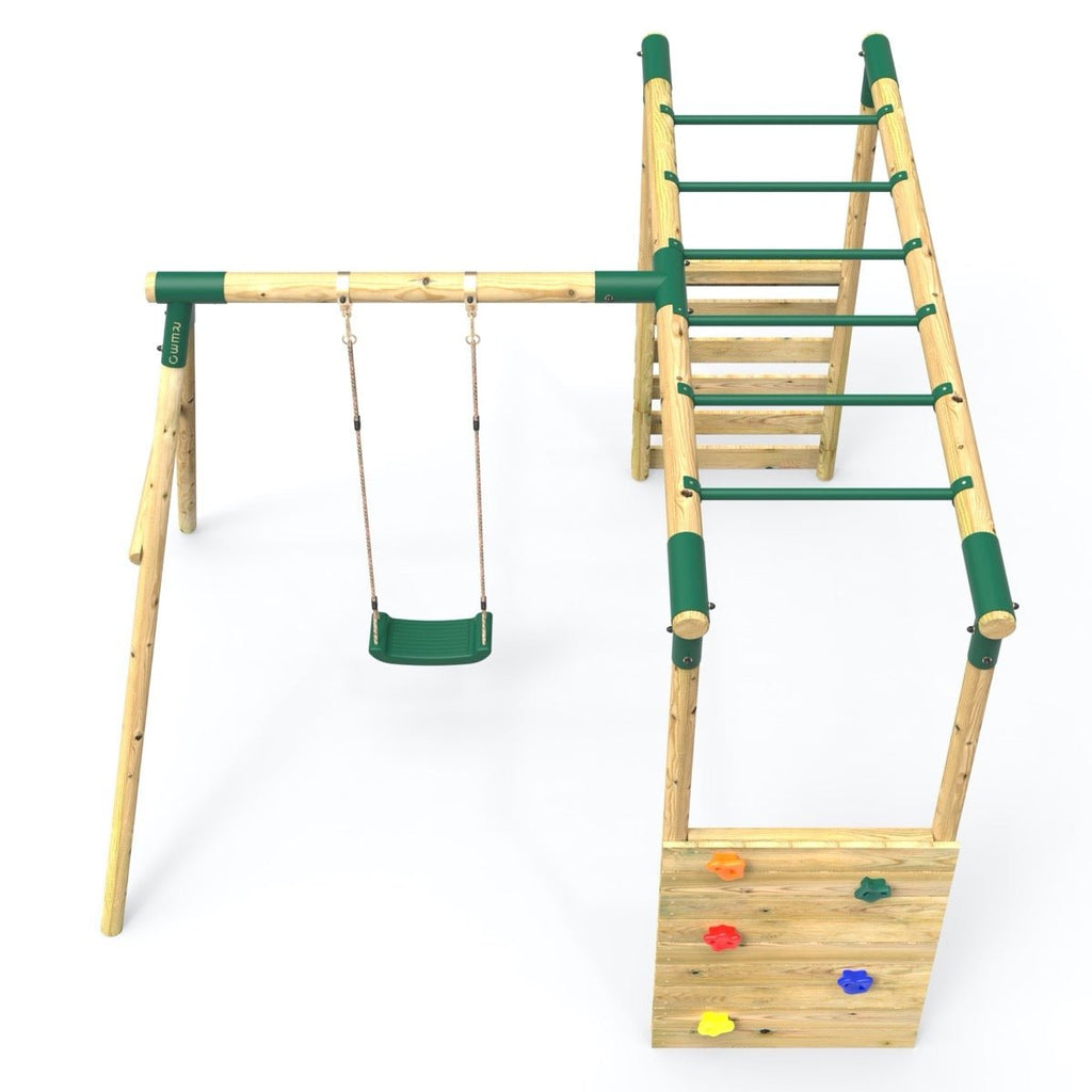 Rebo Wooden Solar Green Swing Set w/ ExtraLong Monkey Bars
