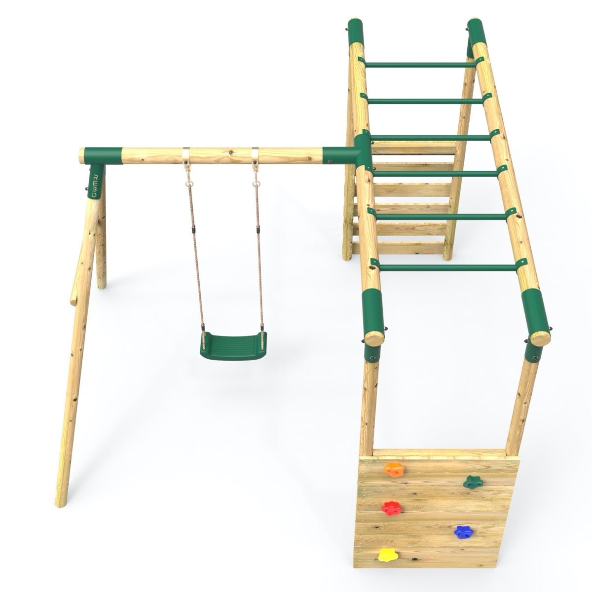 Rebo Wooden Garden Swing Set with Extra-Long Monkey Bars - Solar Green