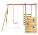 Rebo Wooden Garden Swing Set with Extra-Long Monkey Bars - Solar Pink