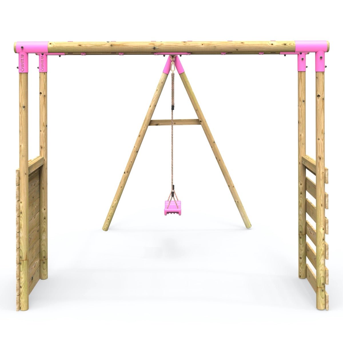 Rebo Wooden Garden Swing Set with Extra-Long Monkey Bars - Solar Pink
