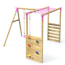 Rebo Wooden Garden Swing Set with Extra-Long Monkey Bars - Solar Pink