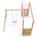 Rebo Wooden Garden Swing Set with Extra-Long Monkey Bars - Solar Pink