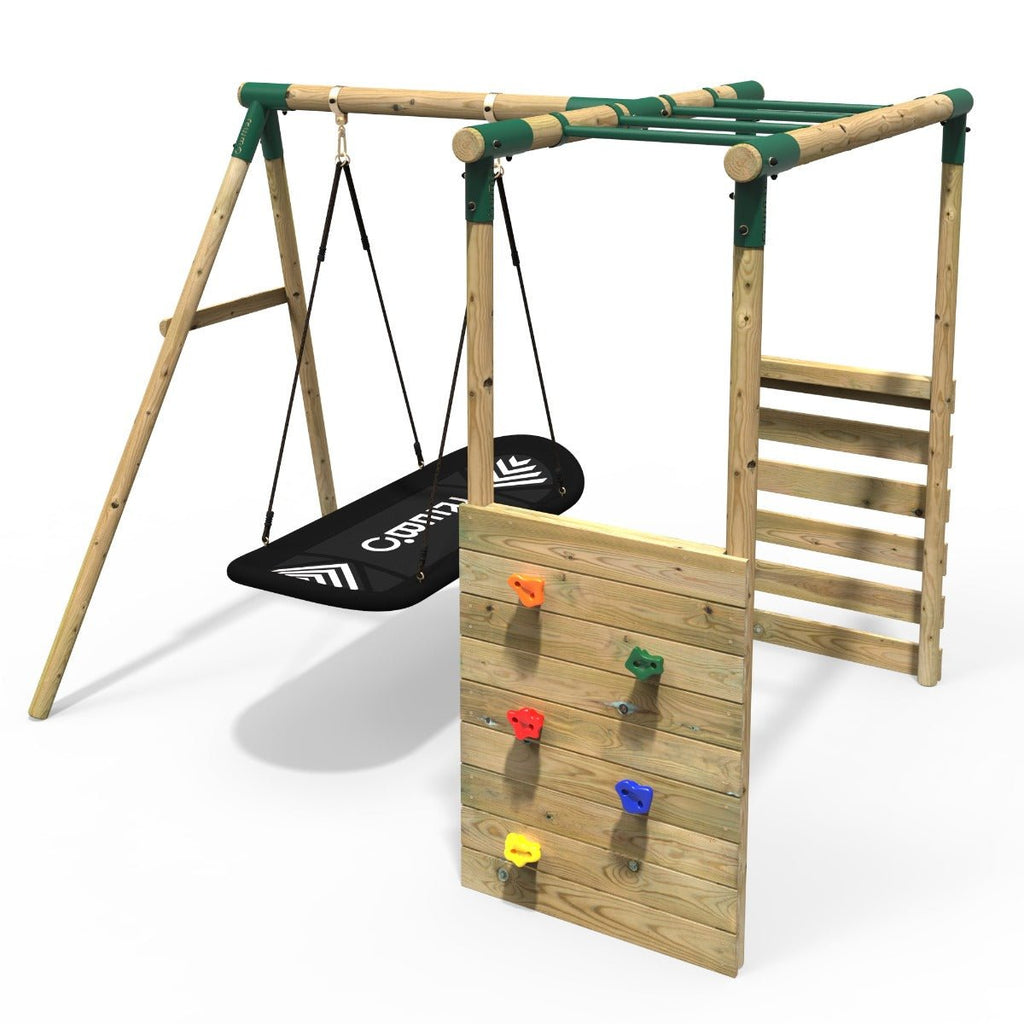 Rebo Wooden Garden Swing Set with Monkey Bars Boat Green
