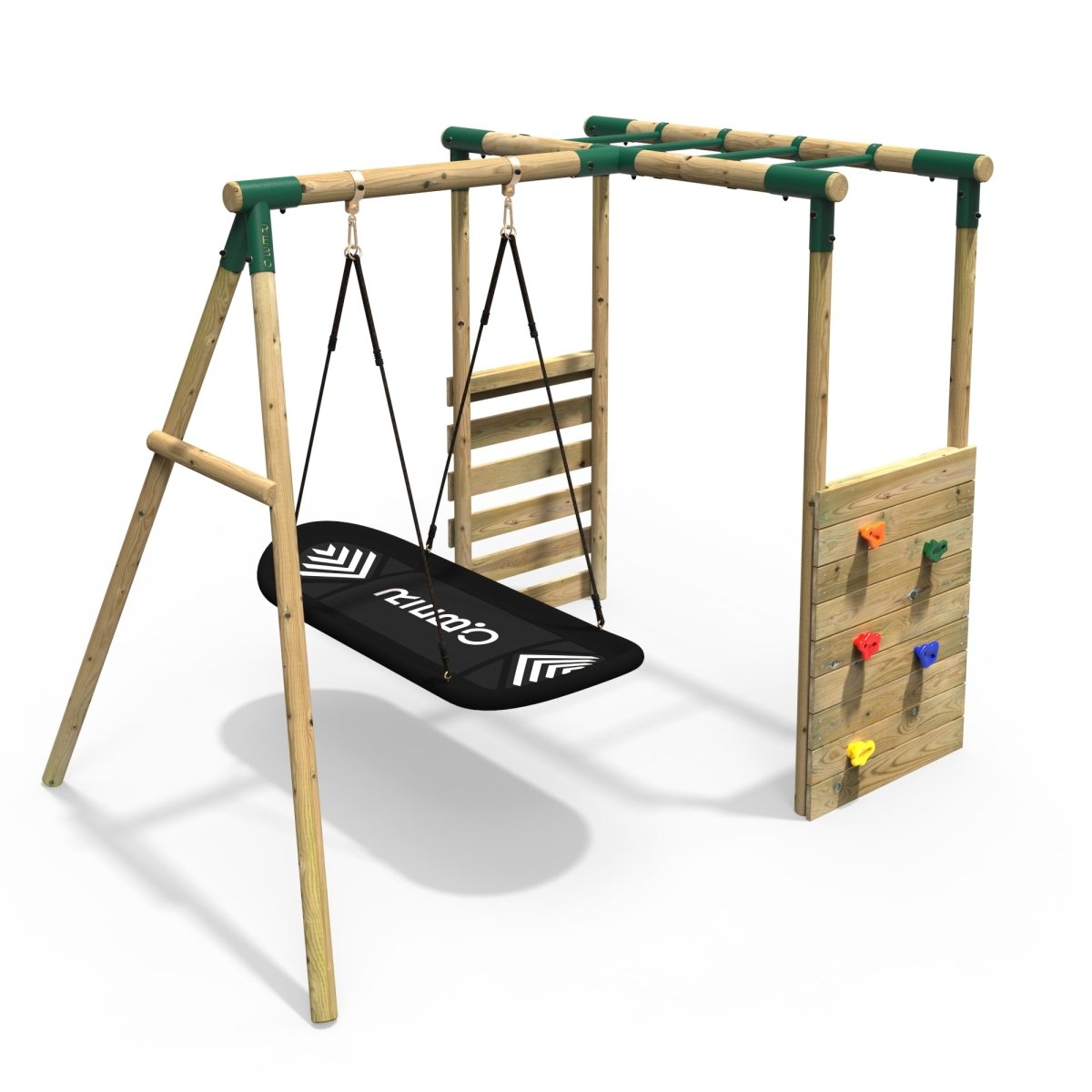 Rebo Wooden Garden Swing Set with Monkey Bars Boat Green
