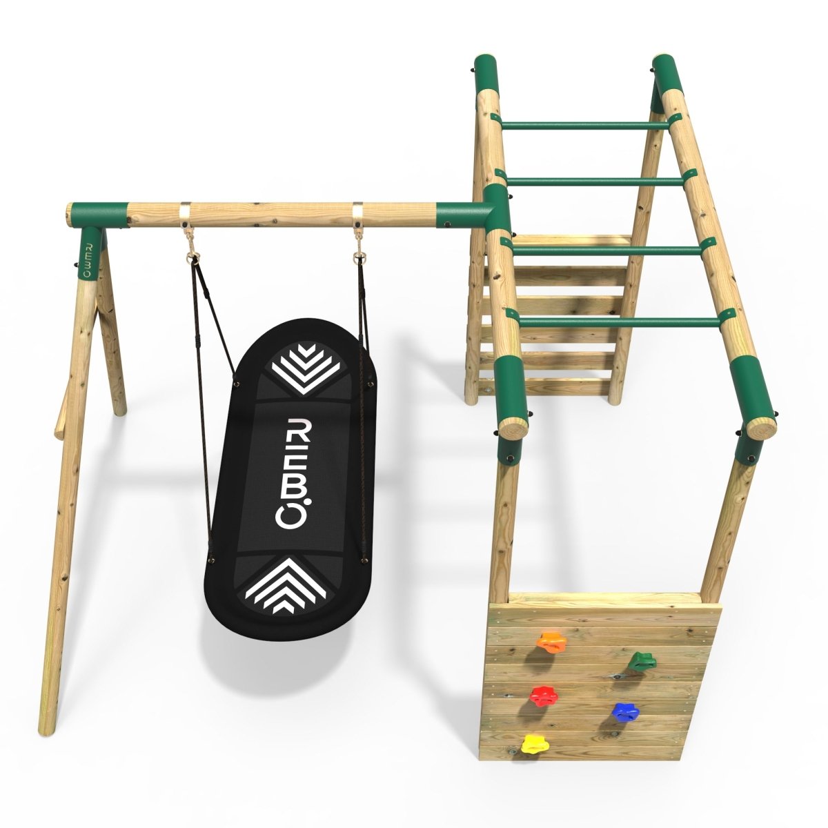 Rebo Wooden Garden Swing Set with Monkey Bars Boat Green