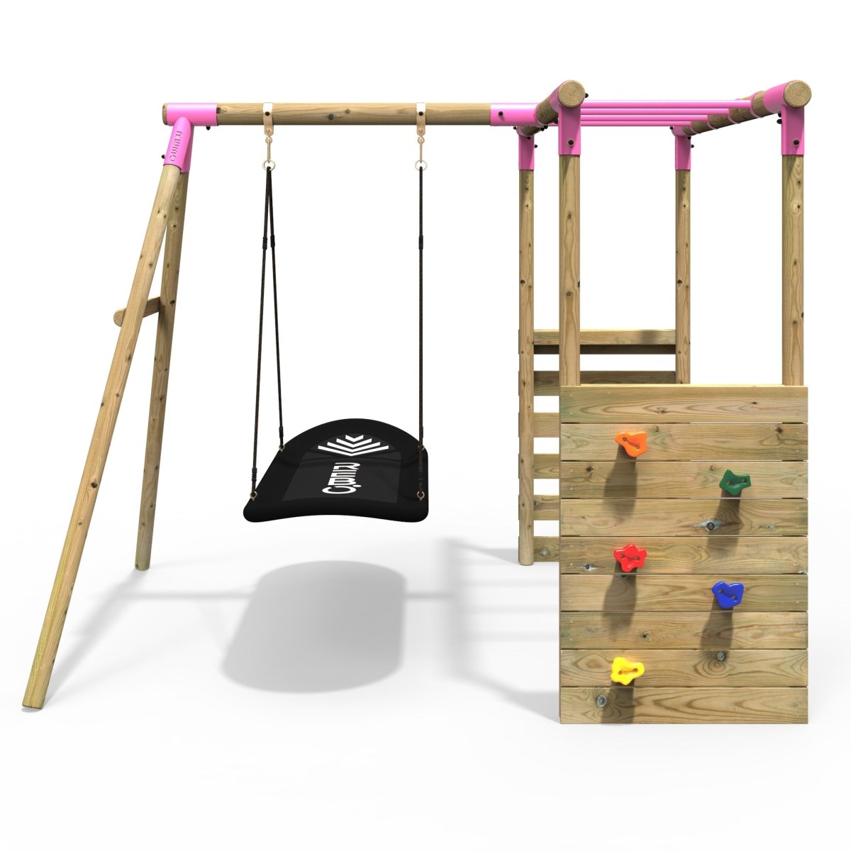 Rebo Wooden Garden Swing Set with Monkey Bars - Boat Pink