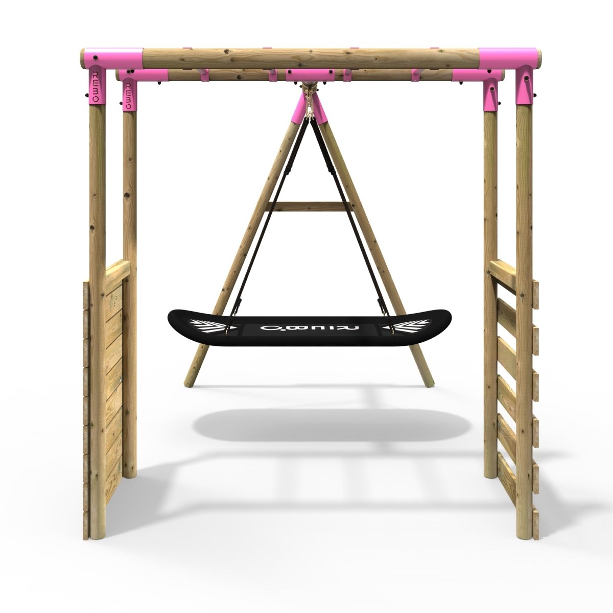 Rebo Wooden Garden Swing Set with Monkey Bars - Boat Pink