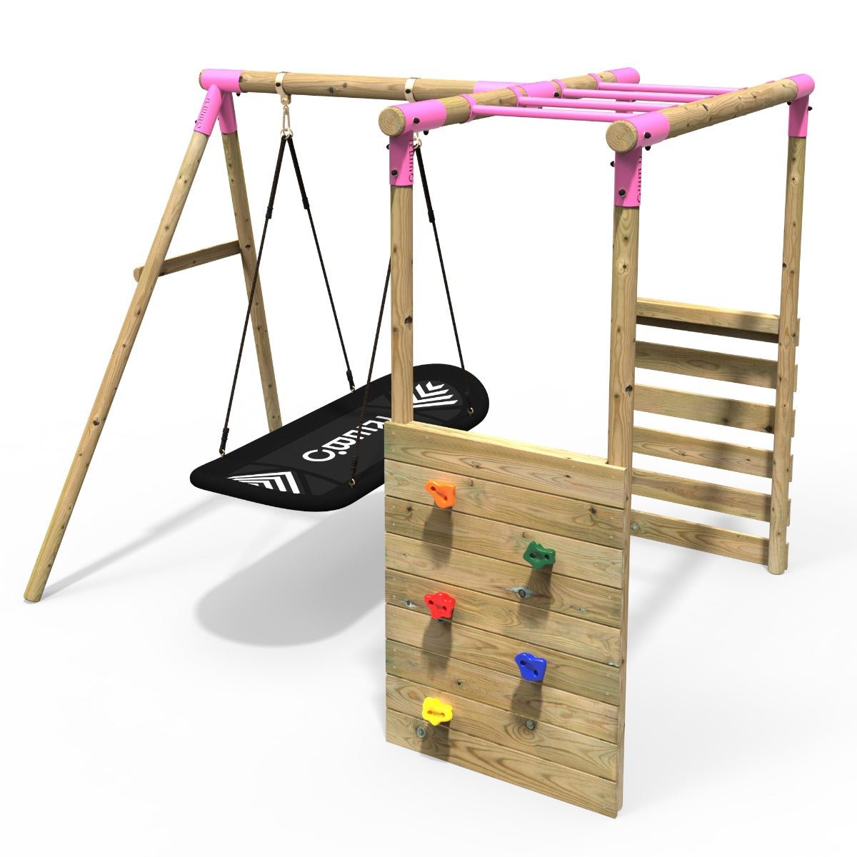 Rebo Wooden Garden Swing Set with Monkey Bars - Boat Pink