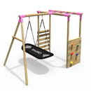 Rebo Wooden Garden Swing Set with Monkey Bars - Boat Pink