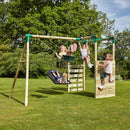 Rebo Wooden Garden Swing Set with Monkey Bars - Comet Green