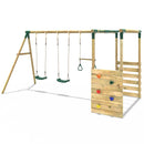 Rebo Wooden Garden Swing Set with Monkey Bars - Comet Green