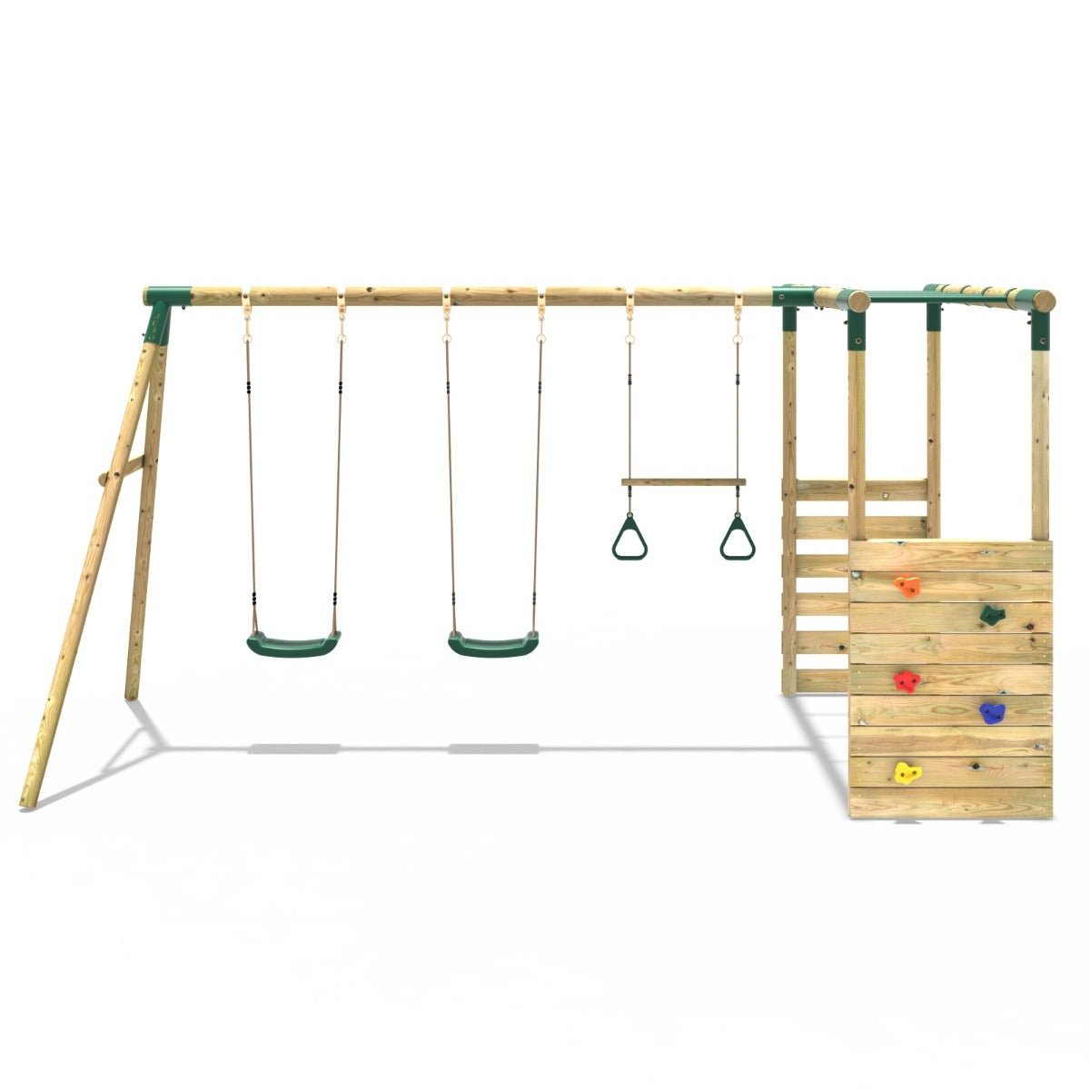 Rebo Wooden Garden Swing Set with Monkey Bars - Comet Green