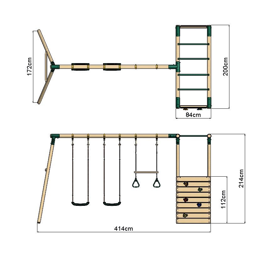 Rebo Wooden Garden Swing Set with Monkey Bars - Comet Green