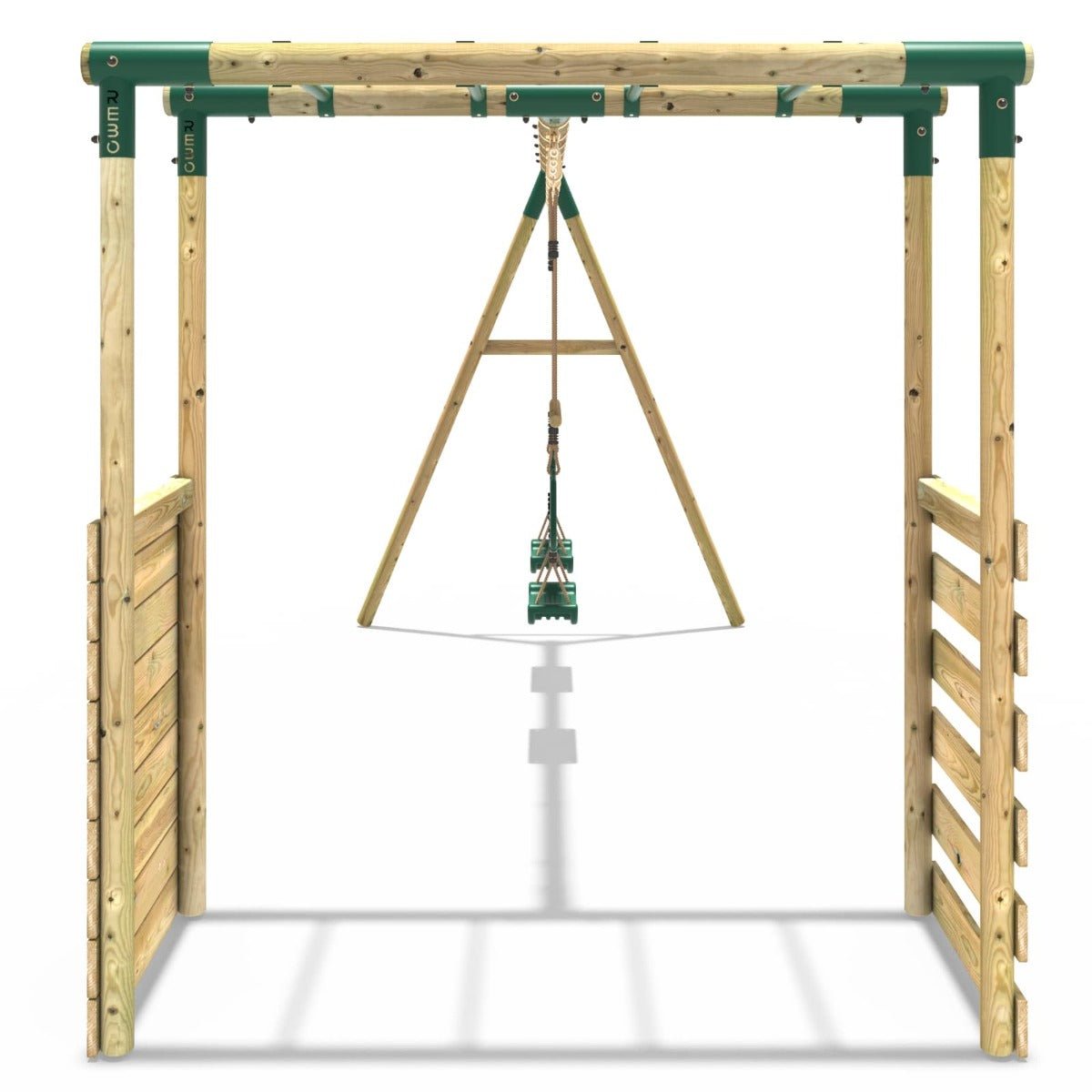 Rebo Wooden Garden Swing Set with Monkey Bars - Comet Green