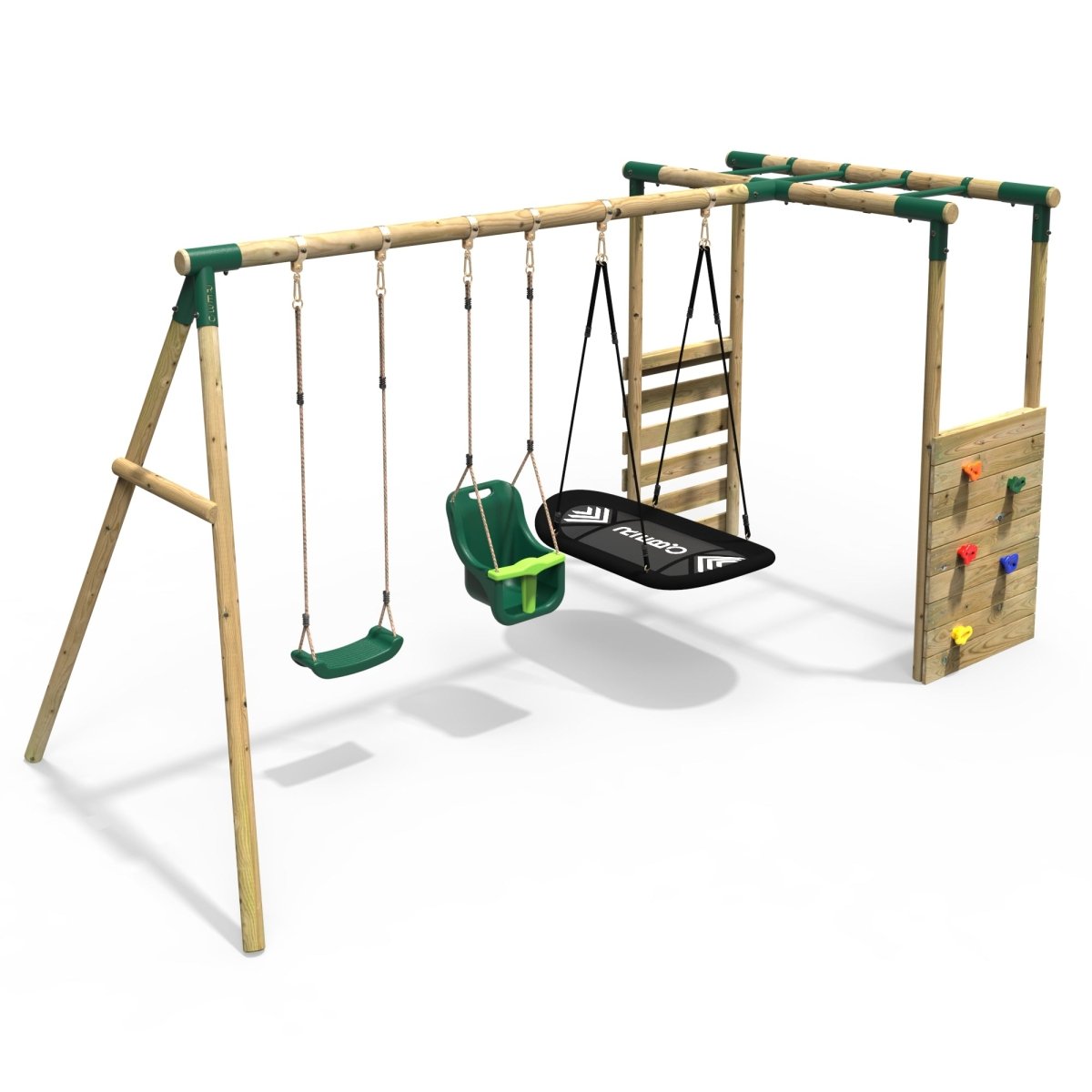 Rebo Wooden Garden Swing Set with Monkey Bars Halley Green