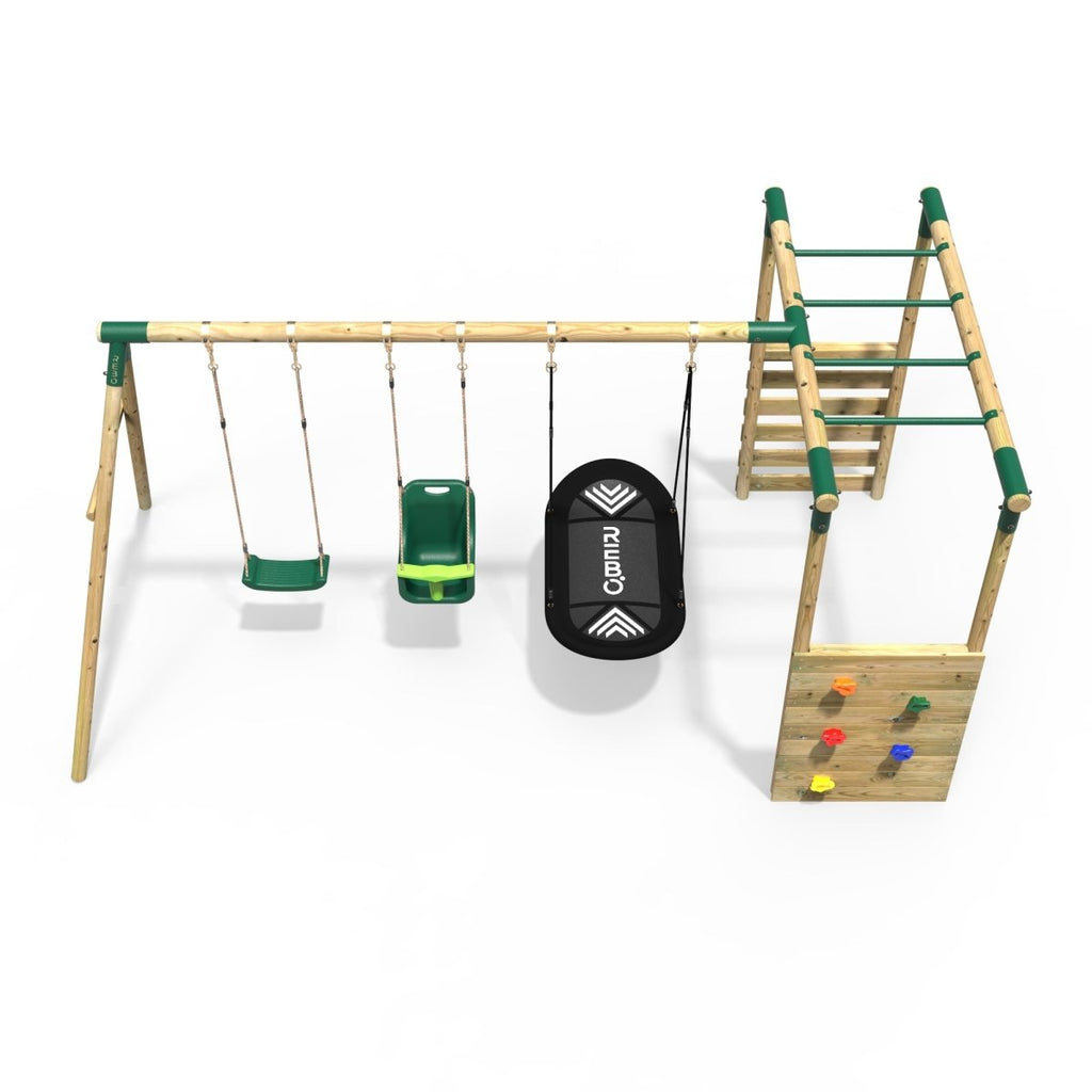 Rebo Wooden Garden Swing Set with Monkey Bars Halley Green