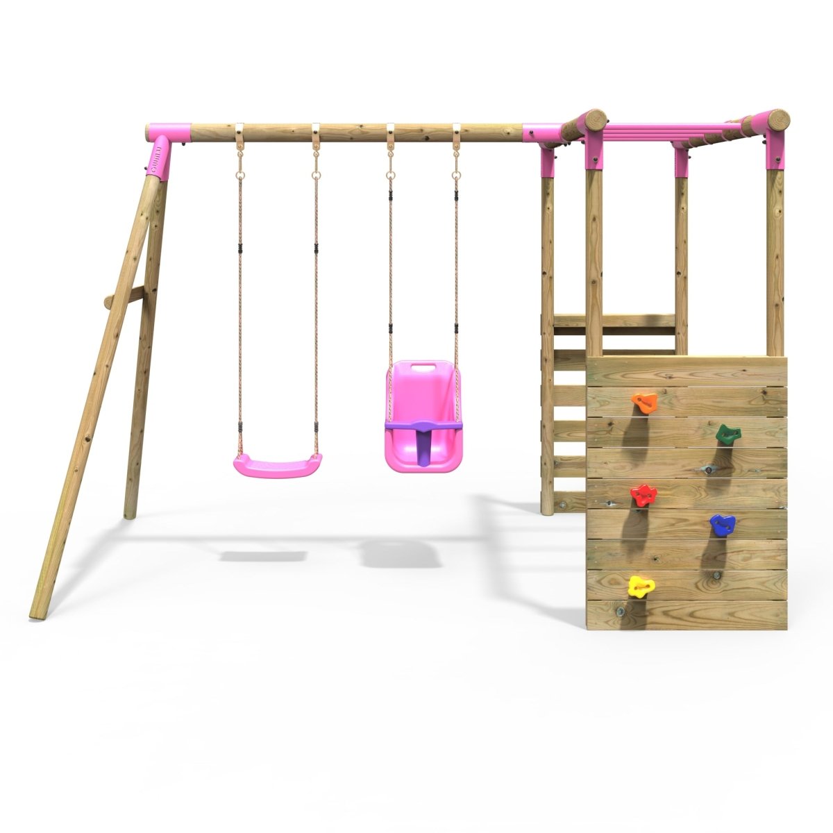 Rebo Wooden Garden Swing Set with Monkey Bars Luna Pink