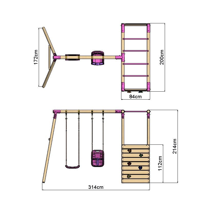 Rebo Wooden Garden Swing Set with Monkey Bars - Luna Pink