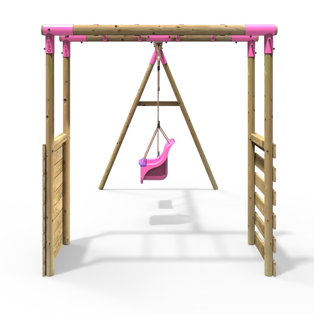 Rebo Wooden Garden Swing Set with Monkey Bars Luna Pink