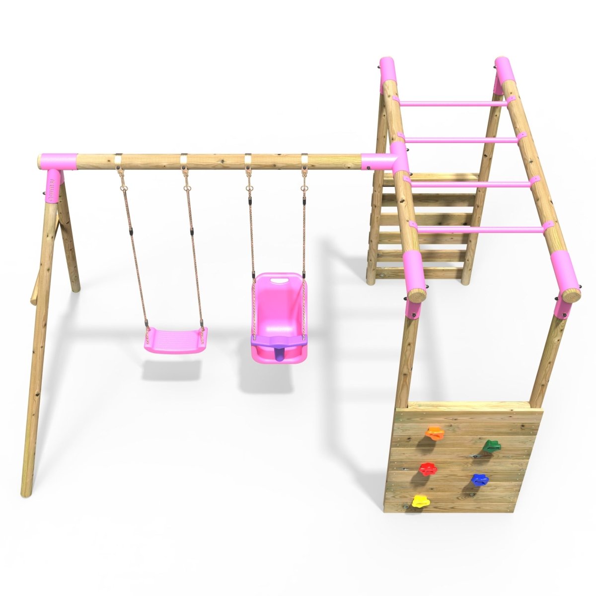 Rebo Wooden Garden Swing Set with Monkey Bars Luna Pink