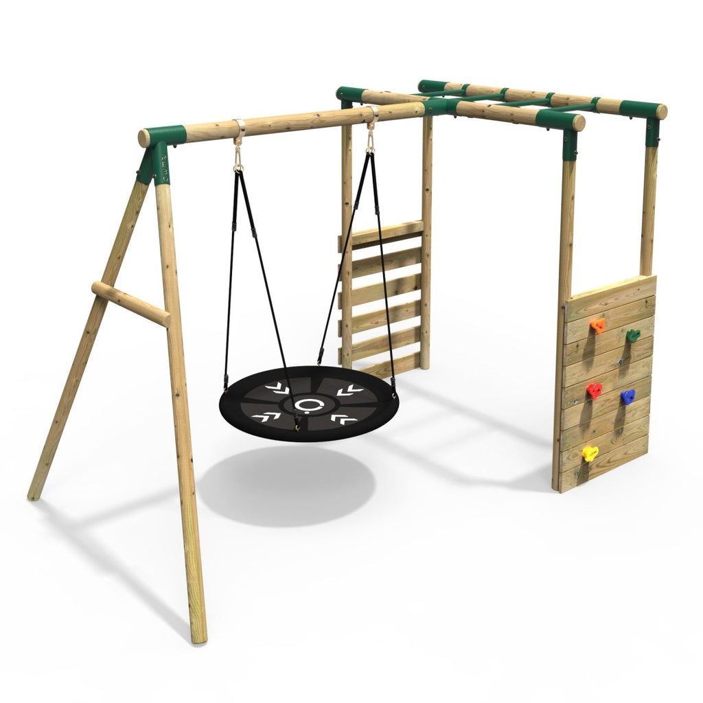 Rebo Wooden Swing Set w/ Monkey Bars Mercury Green