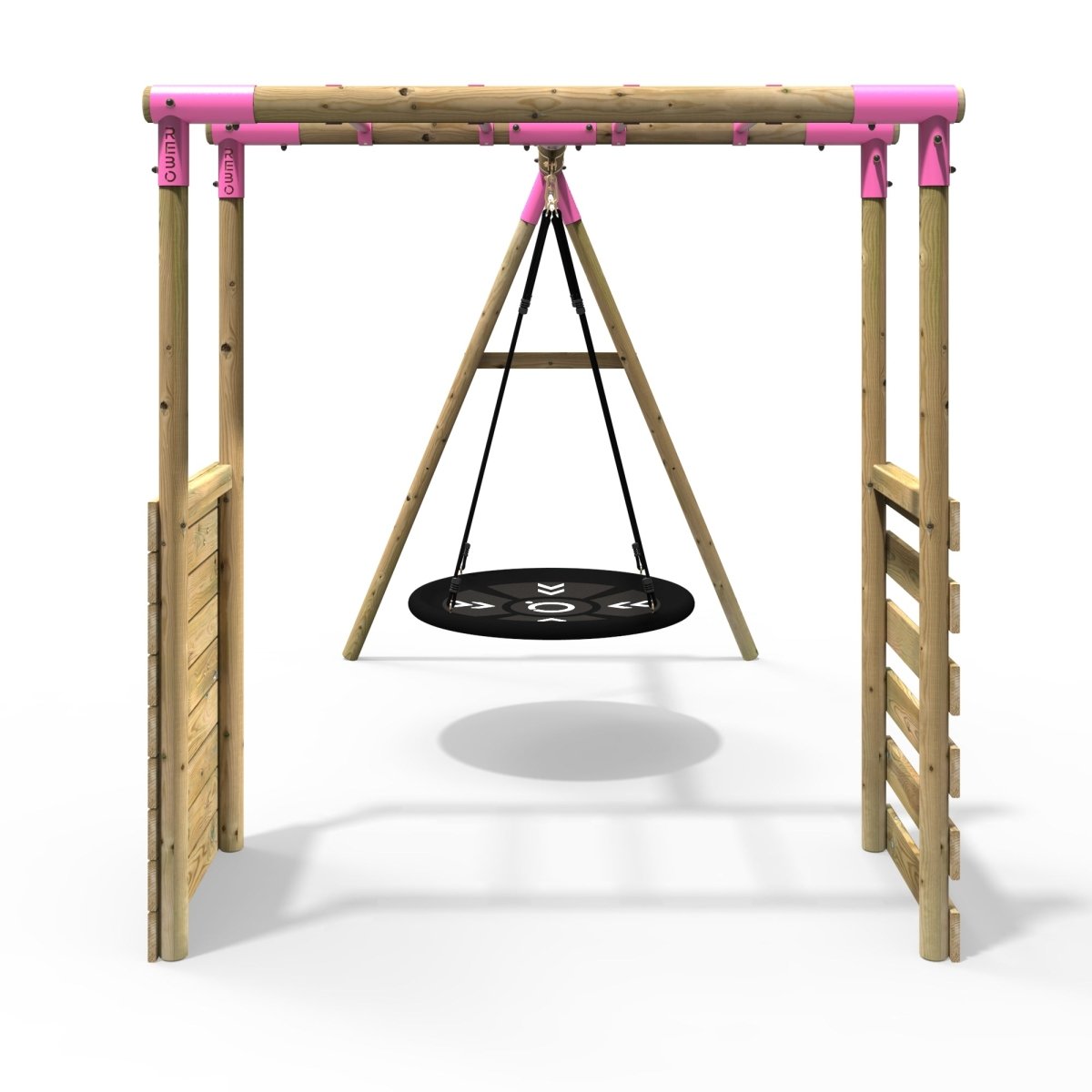 Rebo Wooden Garden Swing Set with Monkey Bars - Mercury Pink