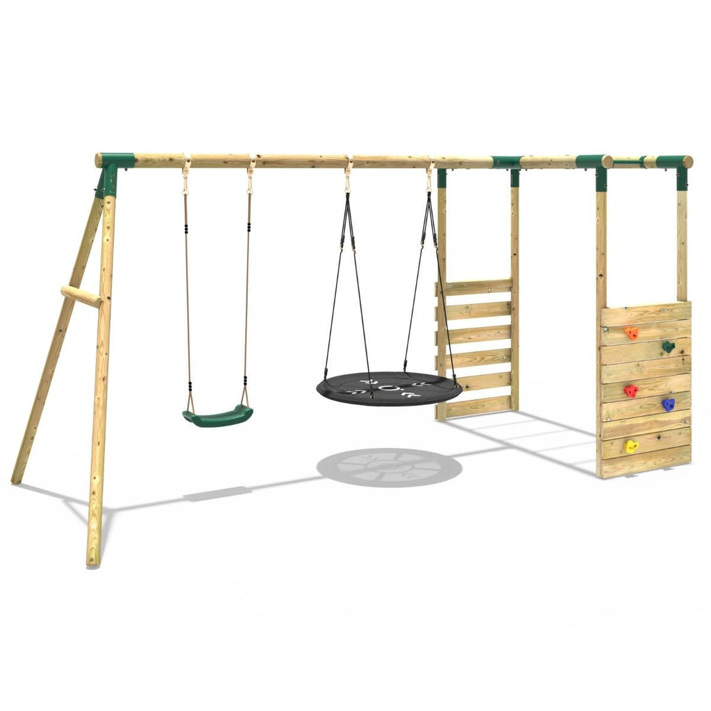 Rebo Wooden Swing Set w/ Monkey Bars Meteorite Green