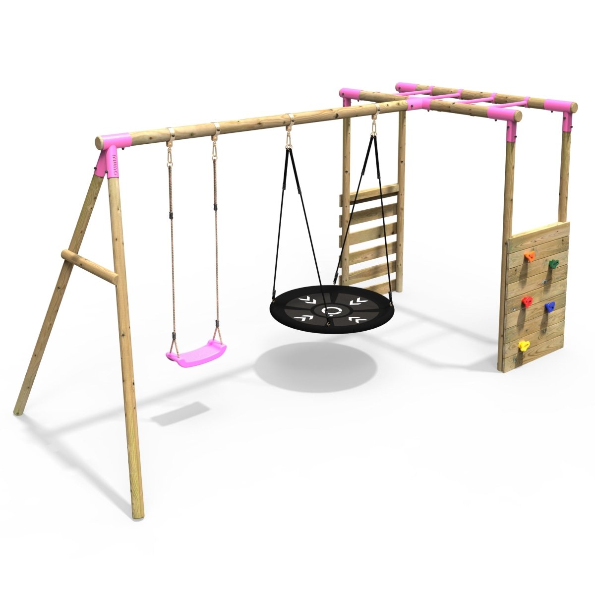 Rebo Wooden Garden Swing Set with Monkey Bars - Meteorite Pink