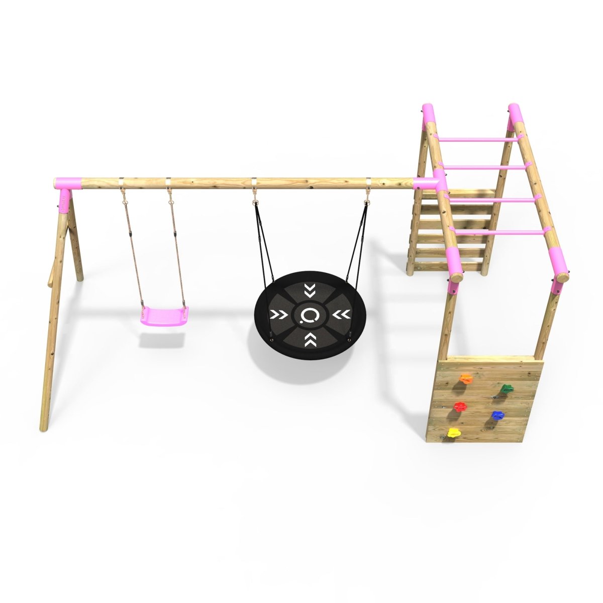 Rebo Wooden Swing Set with Monkey Bars Meteorite Pink