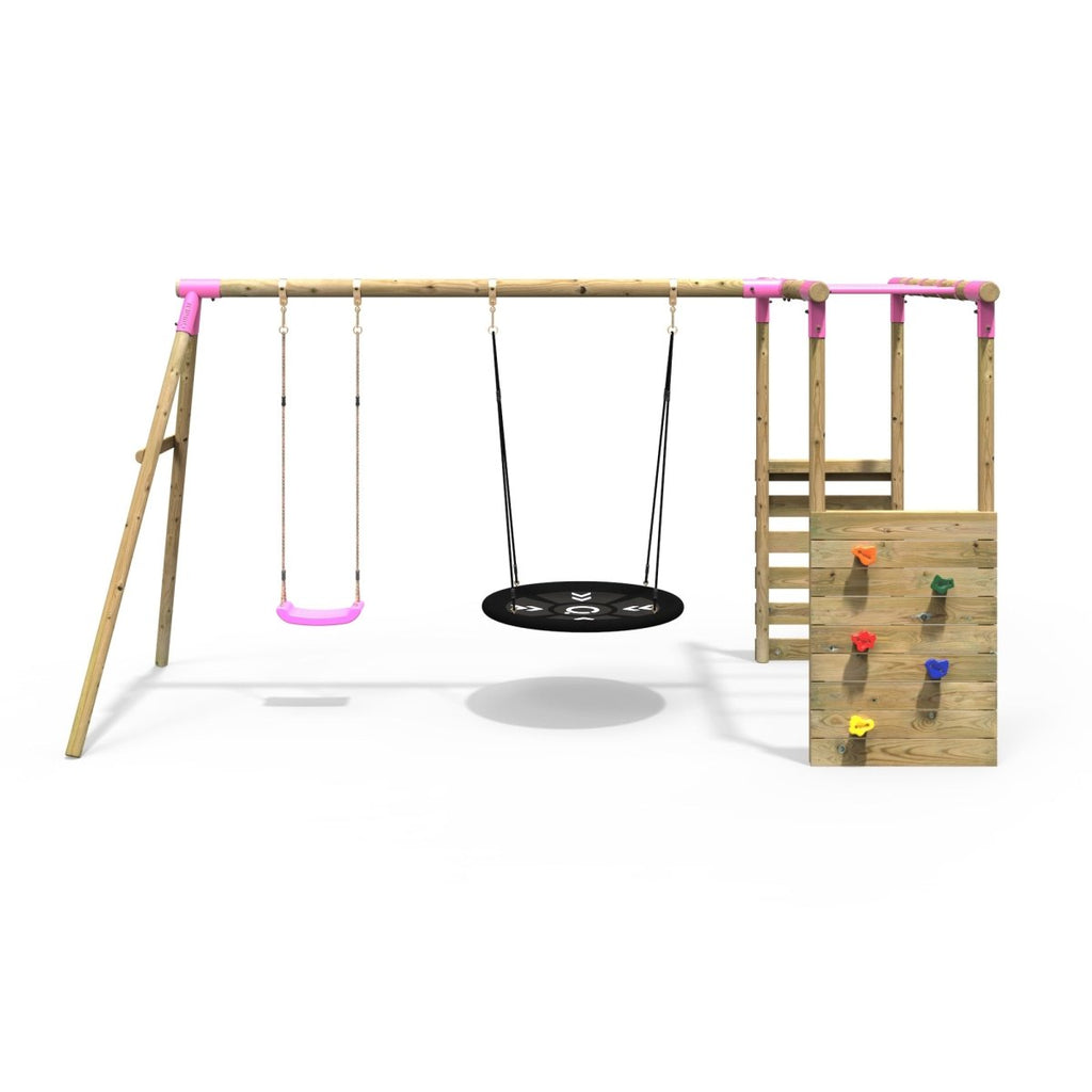 Rebo Wooden Swing Set with Monkey Bars Meteorite Pink