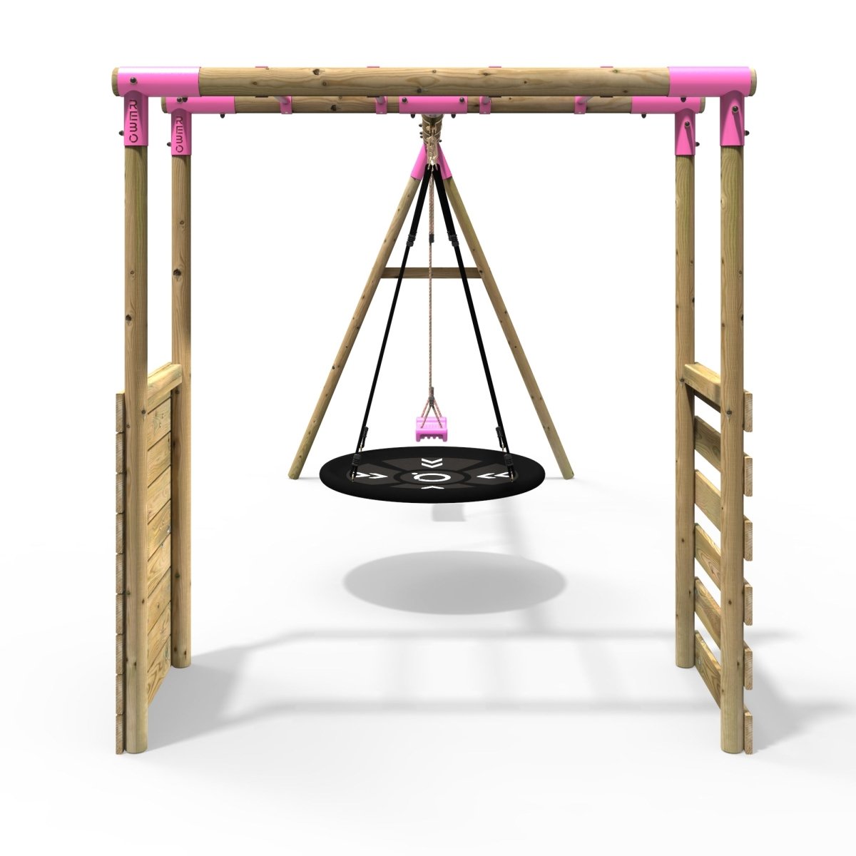 Rebo Wooden Garden Swing Set with Monkey Bars - Meteorite Pink