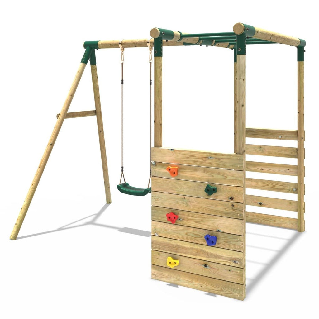 Rebo Wooden Garden Swing Set with Monkey Bars Solar Green