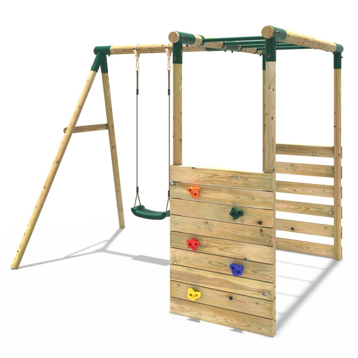 Rebo Wooden Garden Swing Set with Monkey Bars Solar Green