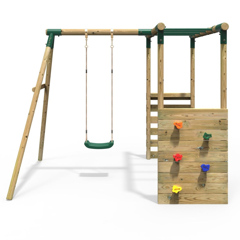 Rebo Wooden Garden Swing Set with Monkey Bars Solar Green