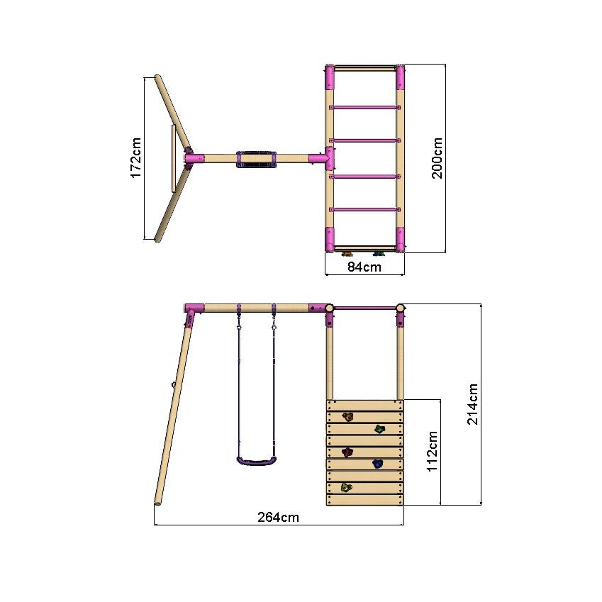Rebo Wooden Garden Swing Set with Monkey Bars - Solar Pink