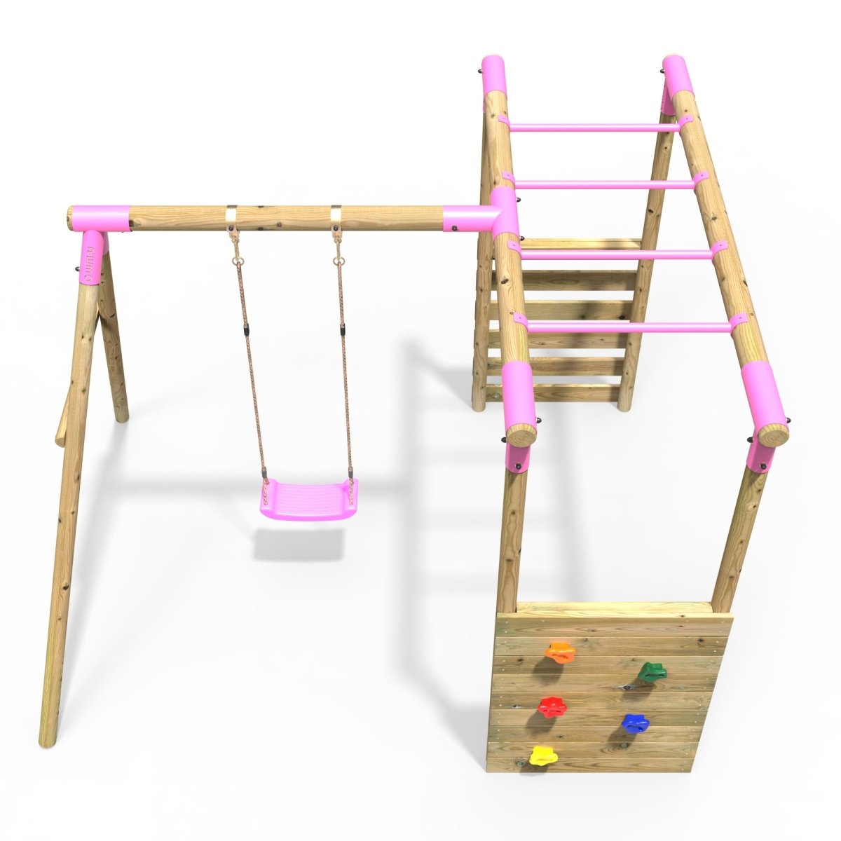 Rebo Wooden Garden Swing Set with Monkey Bars Solar Pink