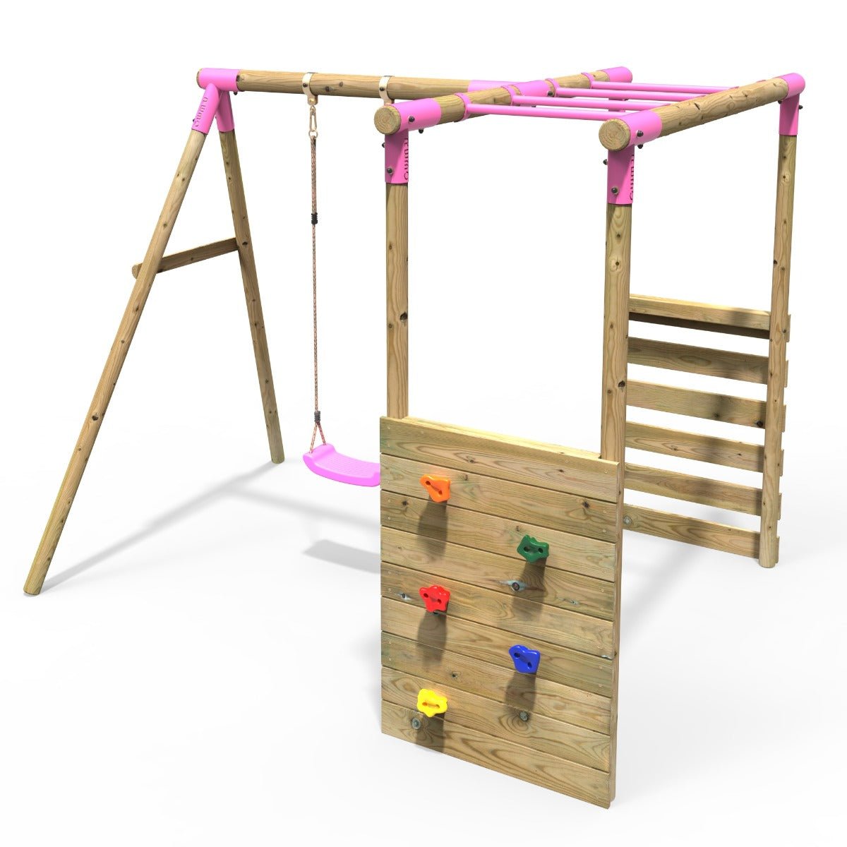 Rebo Wooden Garden Swing Set with Monkey Bars - Solar Pink