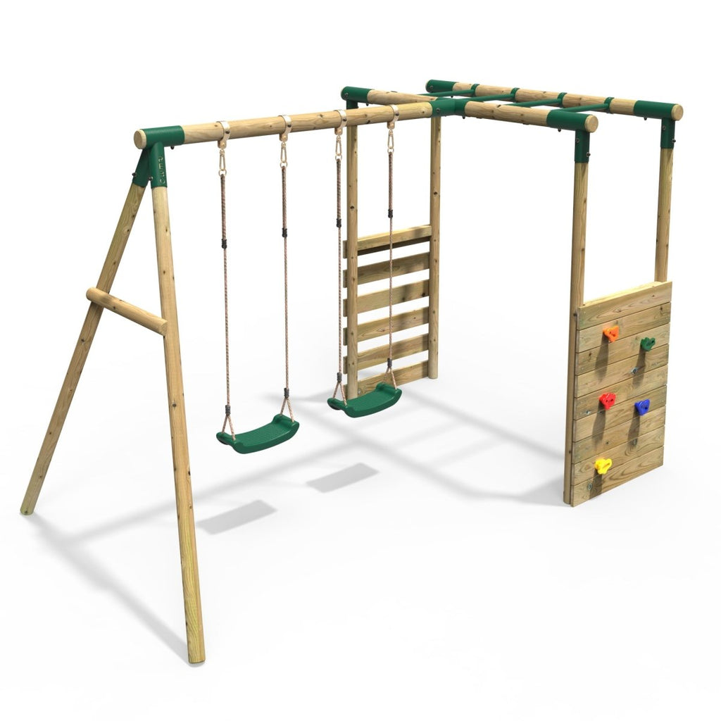 Rebo Wooden Garden Swing Set with Monkey Bars Venus Green