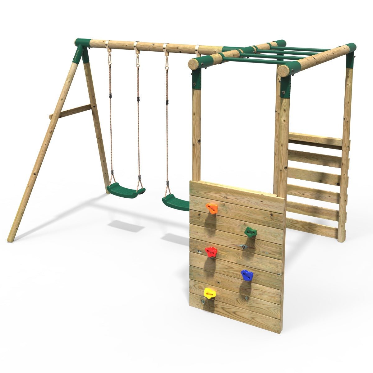 Rebo Wooden Garden Swing Set with Monkey Bars Venus Green