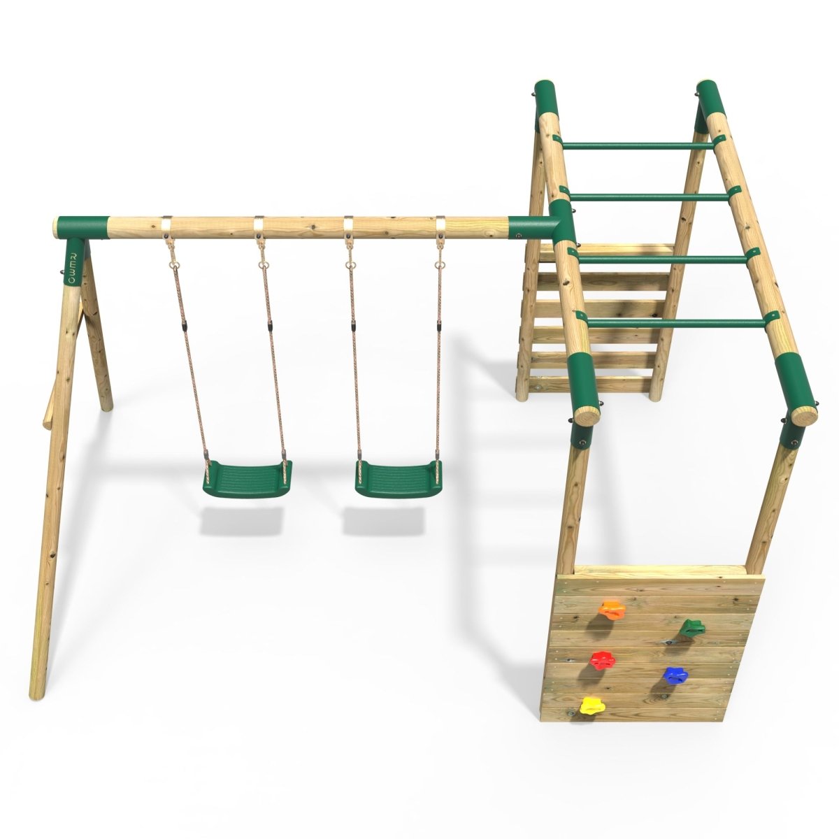 Rebo Wooden Garden Swing Set with Monkey Bars Venus Green