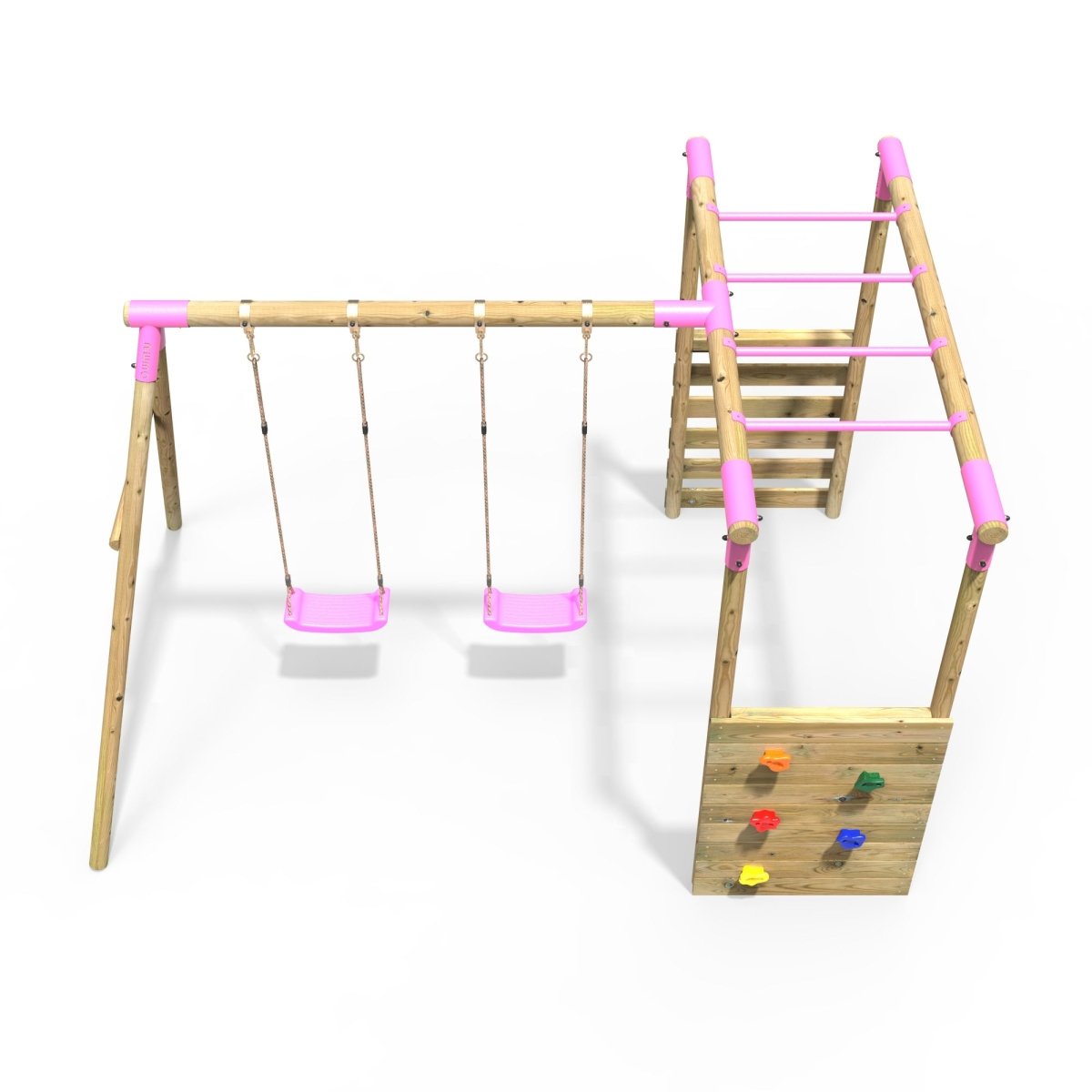 Rebo Wooden Garden Swing Set with Monkey Bars Venus Pink