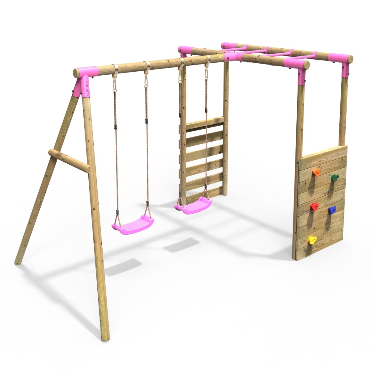 Rebo Wooden Garden Swing Set with Monkey Bars Venus Pink