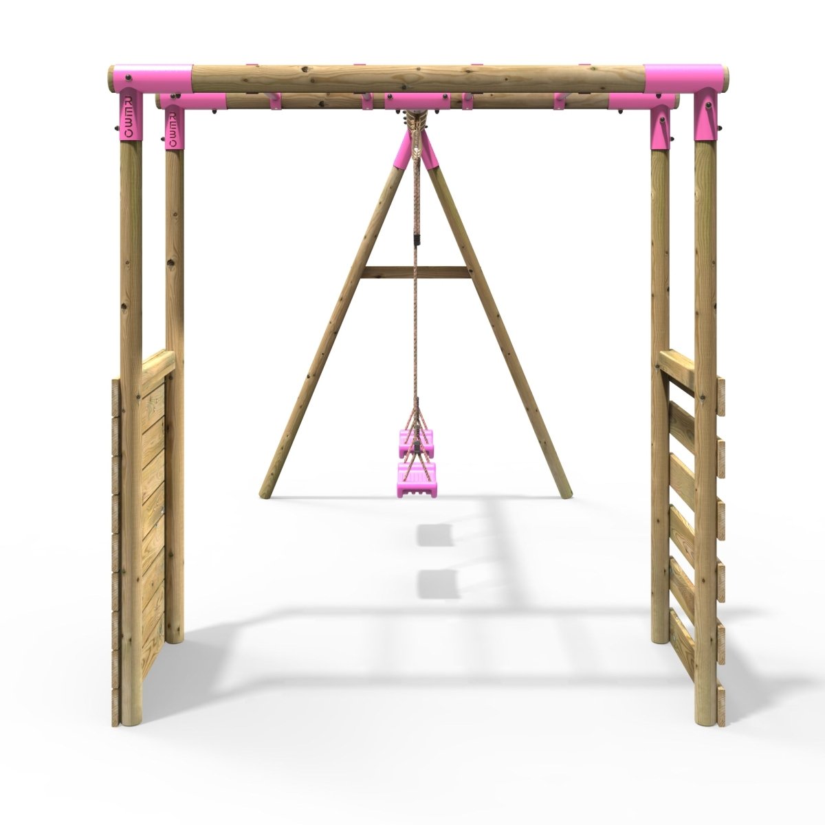 Rebo Wooden Garden Swing Set with Monkey Bars Venus Pink